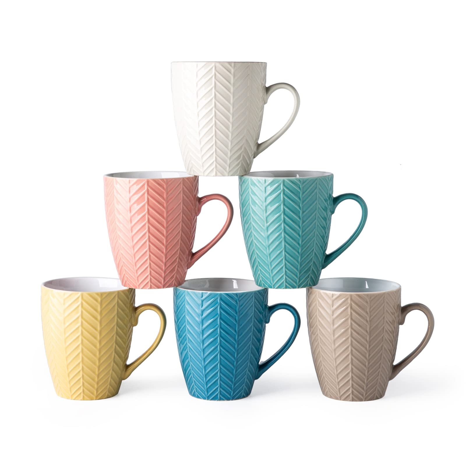 AmorArc 15oz Coffee Mugs Set of 6, Large Ceramic Coffee Mugs for Men Women Dad Mom, Modern Coffee Mugs with handle for Tea/Latte/Cappuccino/Cocoa. Dishwasher&Microwave Safe, Multi-color