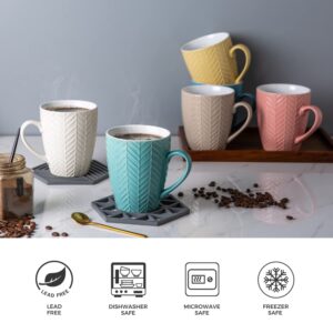 AmorArc 15oz Coffee Mugs Set of 6, Large Ceramic Coffee Mugs for Men Women Dad Mom, Modern Coffee Mugs with handle for Tea/Latte/Cappuccino/Cocoa. Dishwasher&Microwave Safe, Multi-color