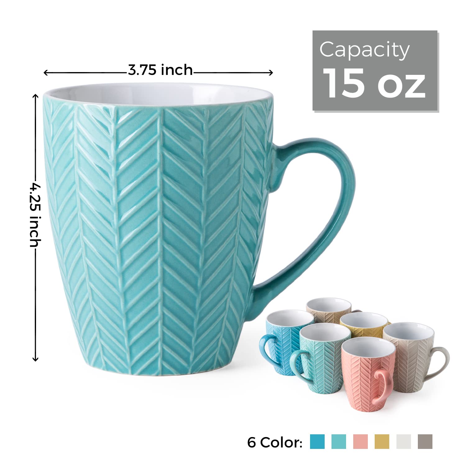 AmorArc 15oz Coffee Mugs Set of 6, Large Ceramic Coffee Mugs for Men Women Dad Mom, Modern Coffee Mugs with handle for Tea/Latte/Cappuccino/Cocoa. Dishwasher&Microwave Safe, Multi-color