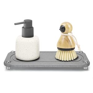 afoobezos soon neat kitchen sink caddy, instant dry sink organizer sink tray with stainless steel feet protection sponge soap dispenser holder for bathroom kitchen (light grey, 1 pack)