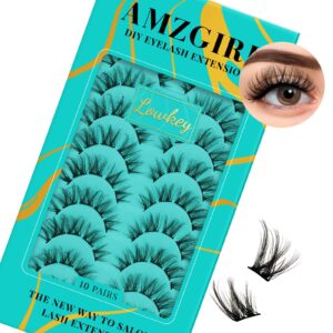 amzglrl lash diy lash clusters 10 pairs eyelash clusters wispy lash that look like extensions 3d false eyelashes natural soft fluffy mink individual cluster lashes (lowkey)