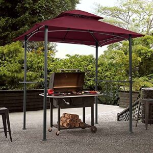 outdoor grill gazebo 8x5ft, patio barbecue canopy with serving shelf and storage hooks and vented soft top canopy, shelter tent sunshade awning, double tier for patio garden outdoor (burgundy)
