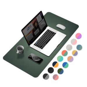 ysagi desk pad, desk mat, dual-sided desk pad, 31.5" x 15.7" laptop leather desk pad protector, desk blotter for keyboard and mouse, waterproof desk writing pad for office(dark green+dark blue)