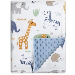 BORITAR Baby Blanket for Boys Girls Soft Plush Minky Fabric Blanket, Double Layer Dotted Backing with Cute Elephant Multicolor Printed for Toddler Newborn 30 x 40 Inch