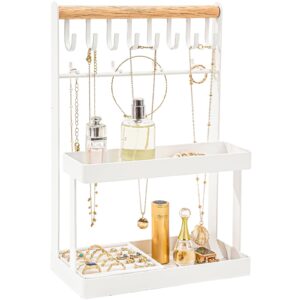 lolalet jewelry organizer stand holder mother's day gift, 4-tier cute necklace holder stand rack with 12 hooks place rings necklaces for teen girl room decor -white