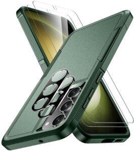 spidercase designed for samsung galaxy s23 case, [10 ft military grade drop protection], 2 pack [tempered glass screen protector+camera lens protector] heavy duty shockproof case, deep green