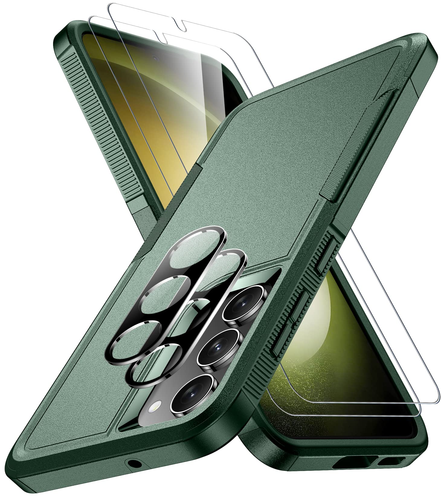 SPIDERCASE Designed for Samsung Galaxy S23 Case, [10 FT Military Grade Drop Protection], 2 Pack [Tempered Glass Screen Protector+Camera Lens Protector] Heavy Duty Shockproof Case, Deep Green