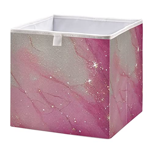 Vnurnrn Cube Storage Bins (Pink Silver), Collapsible Storage Box with Support Board, Foldable Fabric Baskets for Shelf Closet Cabinet 11.02×11.02×11.02 in