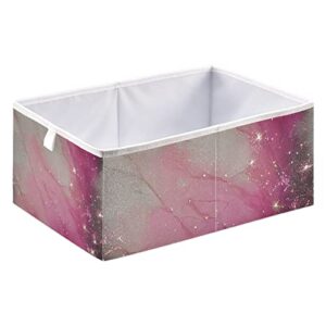 Vnurnrn Cube Storage Bins (Pink Silver), Collapsible Storage Box with Support Board, Foldable Fabric Baskets for Shelf Closet Cabinet 11.02×11.02×11.02 in