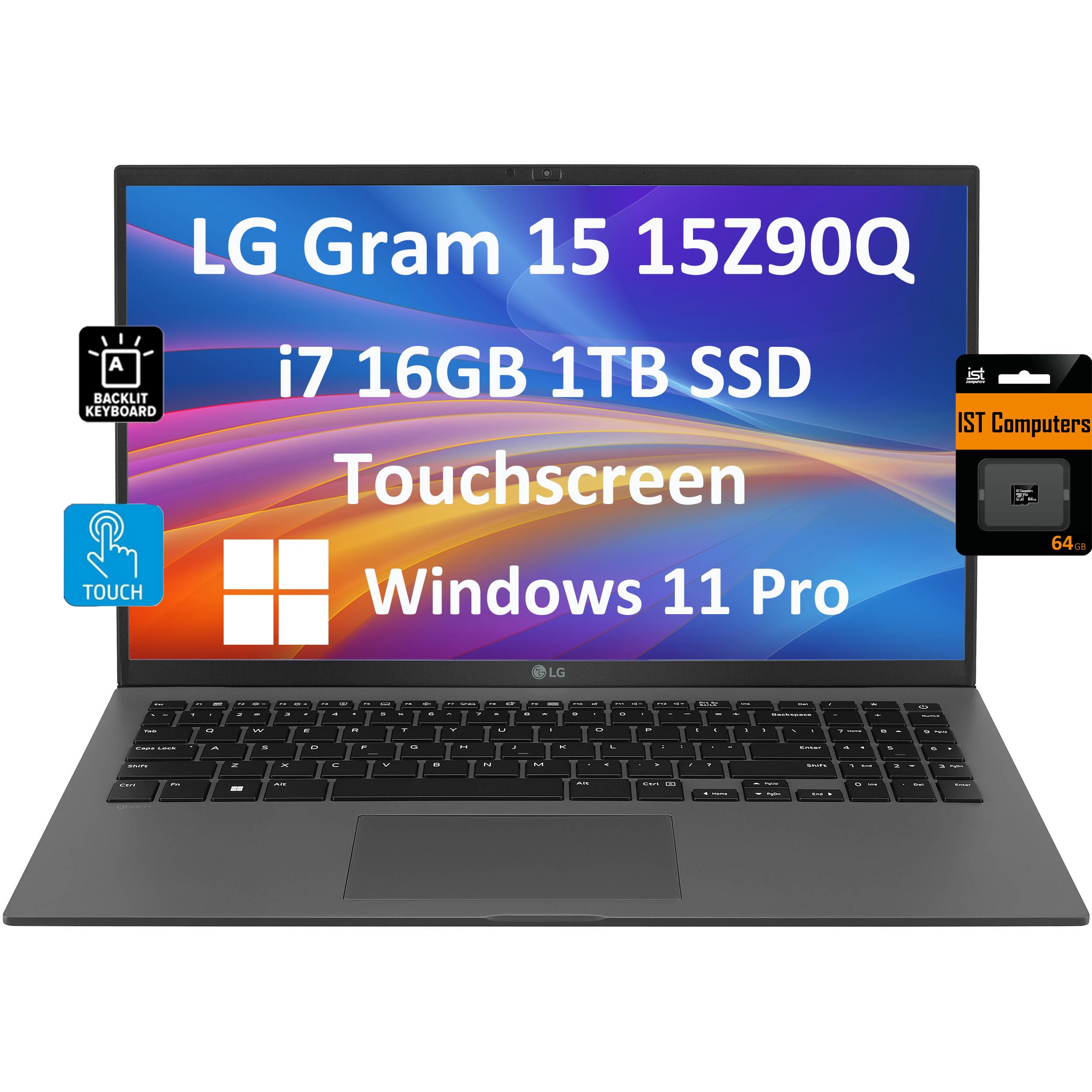 LG Gram 15 15Z90Q Business Laptop (15.6" FHD Touchscreen, Intel 12-Core i7-1260P, 16GB RAM, 1TB SSD) Ultra-Light & Slim, Long Battery Life, Backlit KB, 1080p IR Webcam, IST SD Card, Win 11 Pro, Black