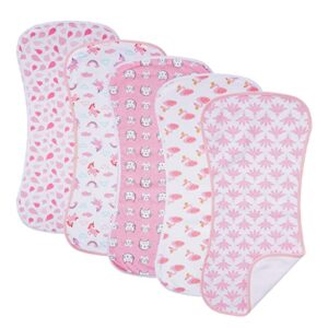 sleepyturtle ultra-soft cotton burping clothes - large, absorbent, waterproof baby burp cloths in cute unisex designs 5 pack (pink01)