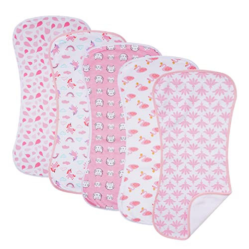 sleepyturtle Ultra-Soft Cotton Burping Clothes - Large, Absorbent, Waterproof Baby Burp Cloths in Cute Unisex Designs 5 Pack (pink01)