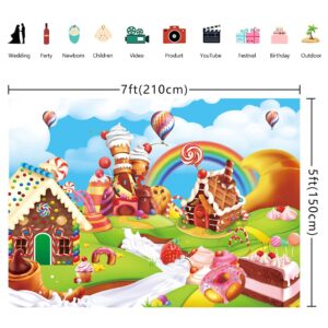 Candyland Backdrop 7x5FT Cartoon Rainbow Lollipop Icecream Sweet Donut Candy Photography Background for 1st First Birthday Party Decoration Baby Shower Photo Props (84x60 inch)