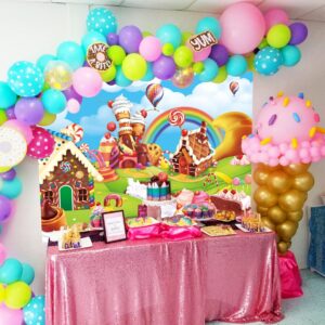 Candyland Backdrop 7x5FT Cartoon Rainbow Lollipop Icecream Sweet Donut Candy Photography Background for 1st First Birthday Party Decoration Baby Shower Photo Props (84x60 inch)