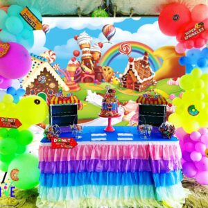 Candyland Backdrop 7x5FT Cartoon Rainbow Lollipop Icecream Sweet Donut Candy Photography Background for 1st First Birthday Party Decoration Baby Shower Photo Props (84x60 inch)