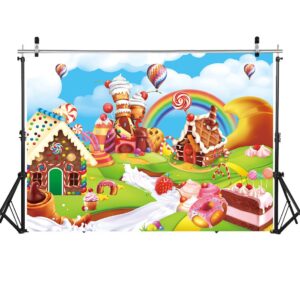 Candyland Backdrop 7x5FT Cartoon Rainbow Lollipop Icecream Sweet Donut Candy Photography Background for 1st First Birthday Party Decoration Baby Shower Photo Props (84x60 inch)