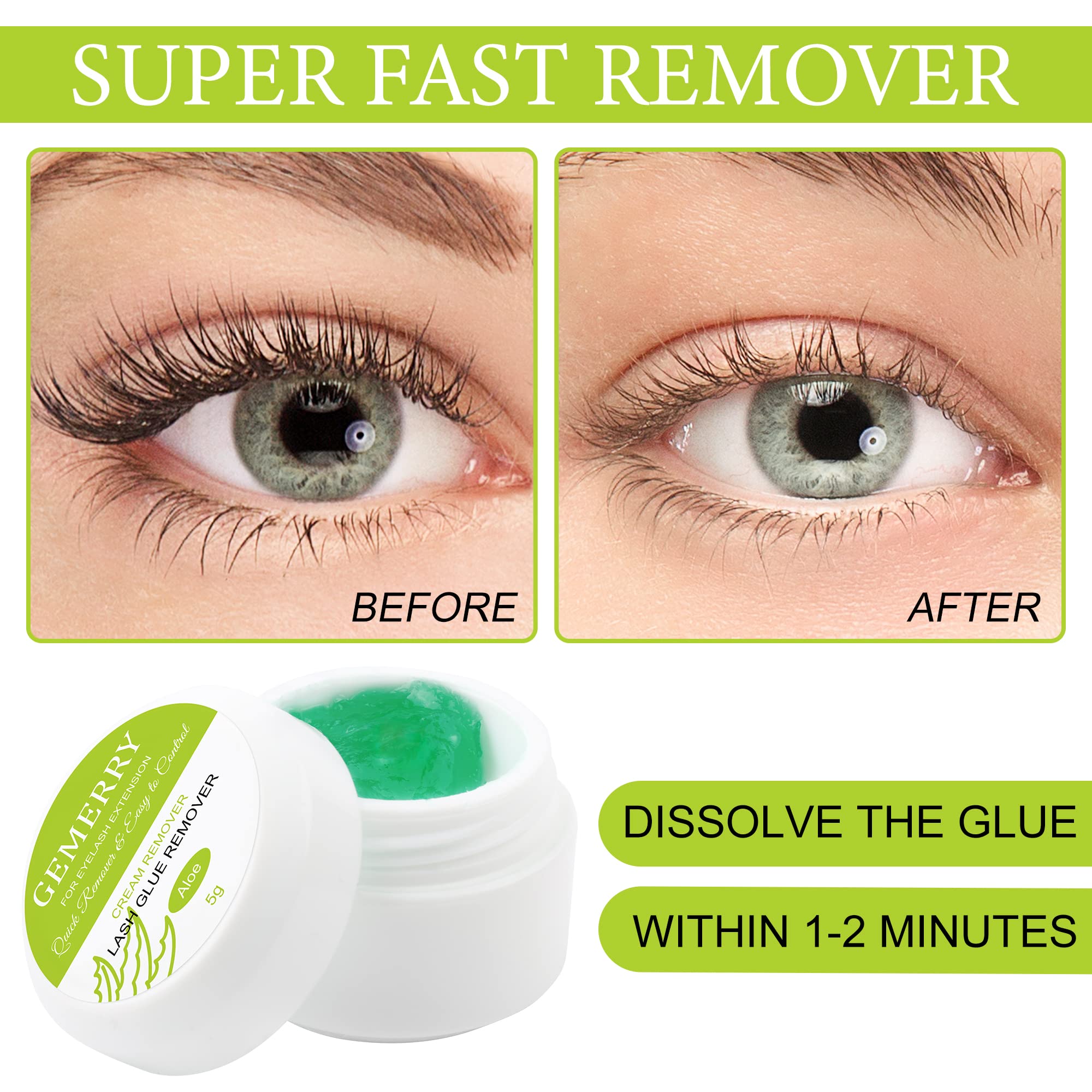 GEMERRY Lash Glue Remover 5g Cream Eyelash Glue Remover Gentle Formula Cream Remover for Sensitive Skin Fast Disslove Lash Remover for Lash Extensions(Aloe)