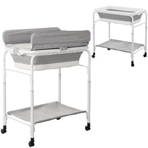 2-in-1 baby changing table, diaper changing station with safety belt，portable diaper changing table height adjustable baby changing station for infant and newborn