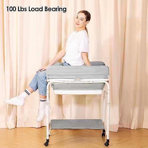 2-in-1 Baby Changing Table, Diaper Changing Station with Safety Belt，Portable Diaper Changing Table Height Adjustable Baby Changing Station for Infant and Newborn