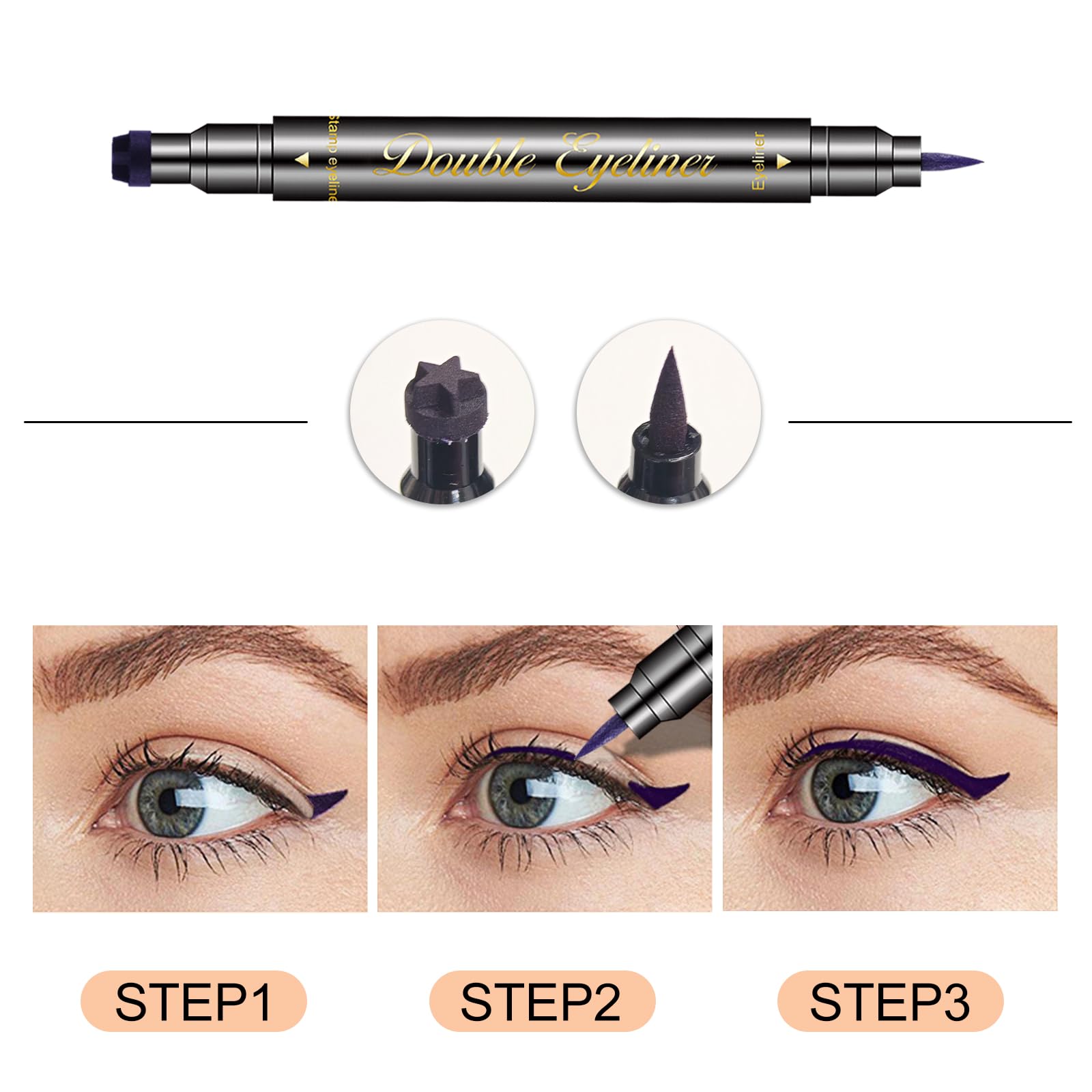 Jutqut 6Pcs Double-head Liquid Stamp Eyeliner, Colored 6 in 1 Stars Flowers Hearts Moon Smiley Face Triangle Stamps Makeup Stamp Set, Waterproof Slim Gel Felt Tip Liquid Eyeliner Colorful Set Wingliner Shapes