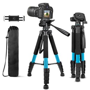 aureday 74’’ camera tripod with travel bag,cell phone tripod with wireless remote and phone holder, compatible with dslr cameras,cell phones,projector,webcam,spotting scopes(blue)