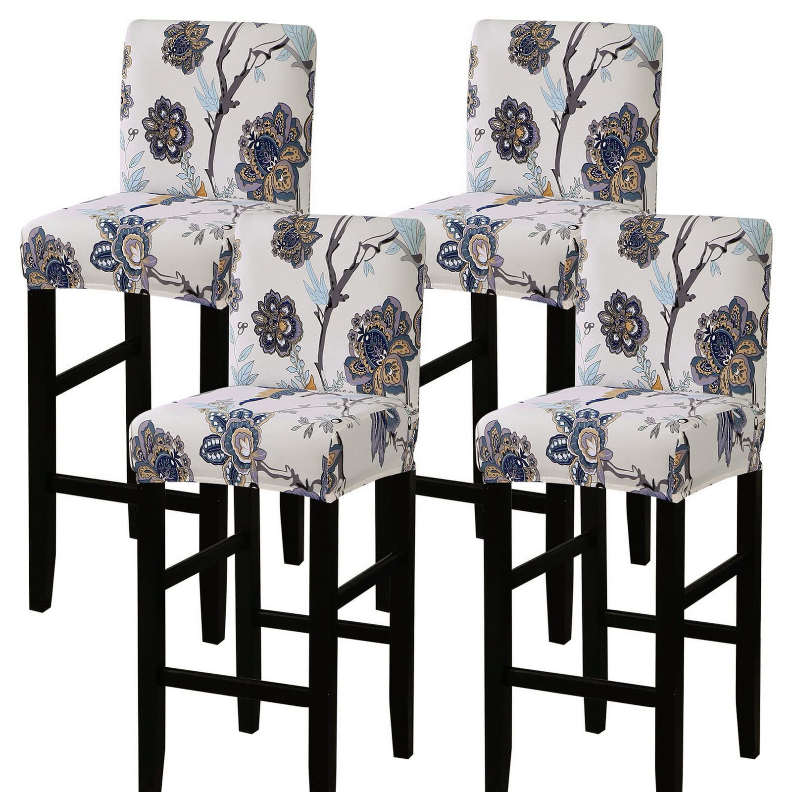 SearchI Stretch Bar Stool Covers Set of 4, Stretch Removable Washable Printed Bar Stool Chair Covers, Counter Height Chairs Covers for Kitchen Dining Room Cafe Furniture (Purple Flower)