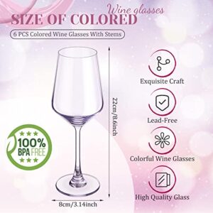 Gejoy 6 Pcs Colored Wine Glasses with Stems Set of 6 Large 12oz Italian Style Tall Stemmed Wine Glasses Colorful Red Wine Stemware for Gifts Valentine's Day, Anniversary, Birthday (Purple)