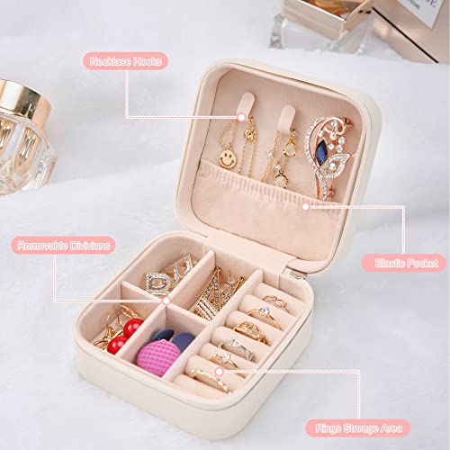 XZUZ Small Travel Jewelry Boxes, Portable Jewelry Organizer Display Storage boxes for earrings, rings, necklaces, jewelry boxes for women. (white).