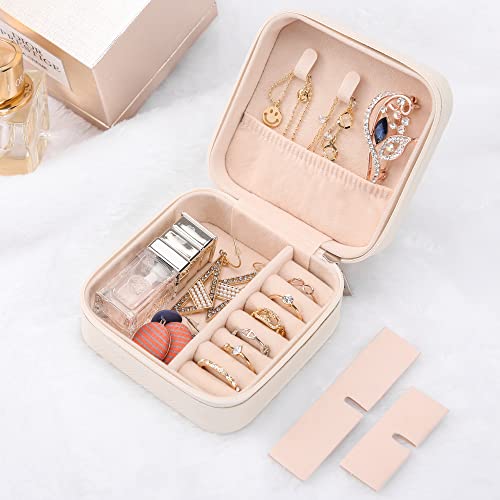 XZUZ Small Travel Jewelry Boxes, Portable Jewelry Organizer Display Storage boxes for earrings, rings, necklaces, jewelry boxes for women. (white).