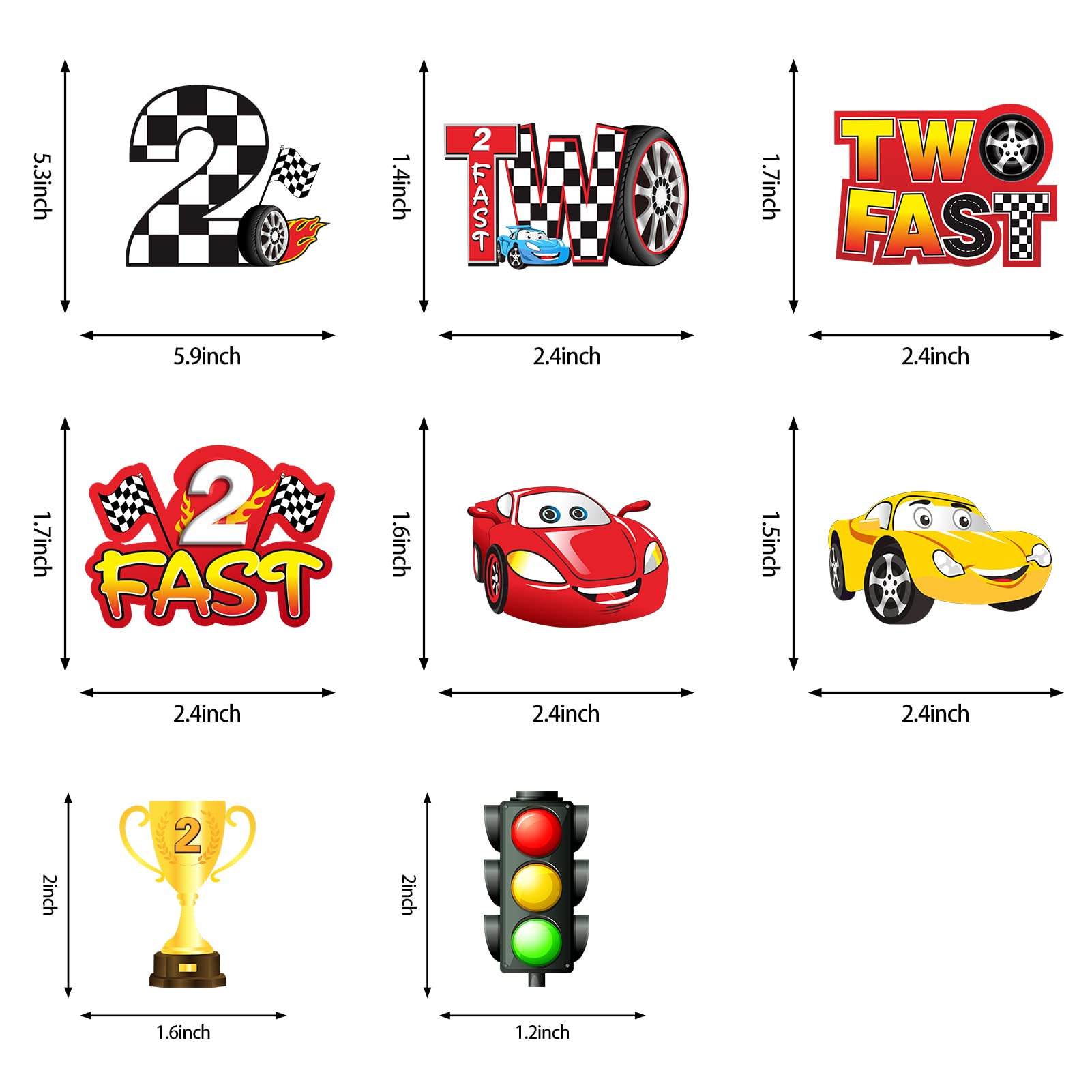 Aodocuto 36pcs Race Car Two Fast Birthday Cake Topper Decorations for Baby Boys, Racing Car Theme 2nd Birthday Cupcake Toppers Party Supplies, 2 Year Old Let’s Go Racing Cupcake Picks Decor