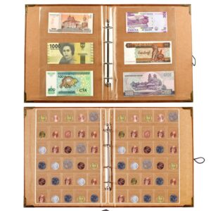 Ettonsun 398-Pocket 4-in-1 Leather Coin & Paper Money Collecting Holder Album,Large Coin Collection Book with 386 Coin Pockets & 12 Currency Pockets,Coin Collection Supplies Book Holder for Collectors