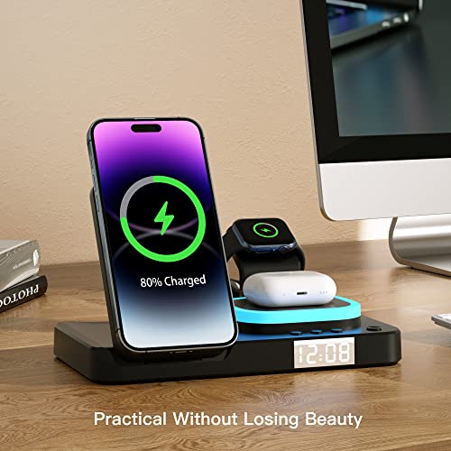 Wireless Charger,for Apple Mag-Safe Charger,5 in 1 Magnetic Charging Station for iPhone 14/13/12/11/X/8,for iWatch,for AirPods 3/2/Pro,for Samsung Galaxy(Black)