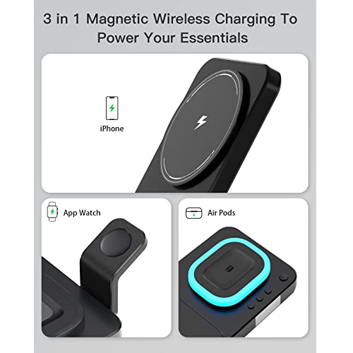 Wireless Charger,for Apple Mag-Safe Charger,5 in 1 Magnetic Charging Station for iPhone 14/13/12/11/X/8,for iWatch,for AirPods 3/2/Pro,for Samsung Galaxy(Black)