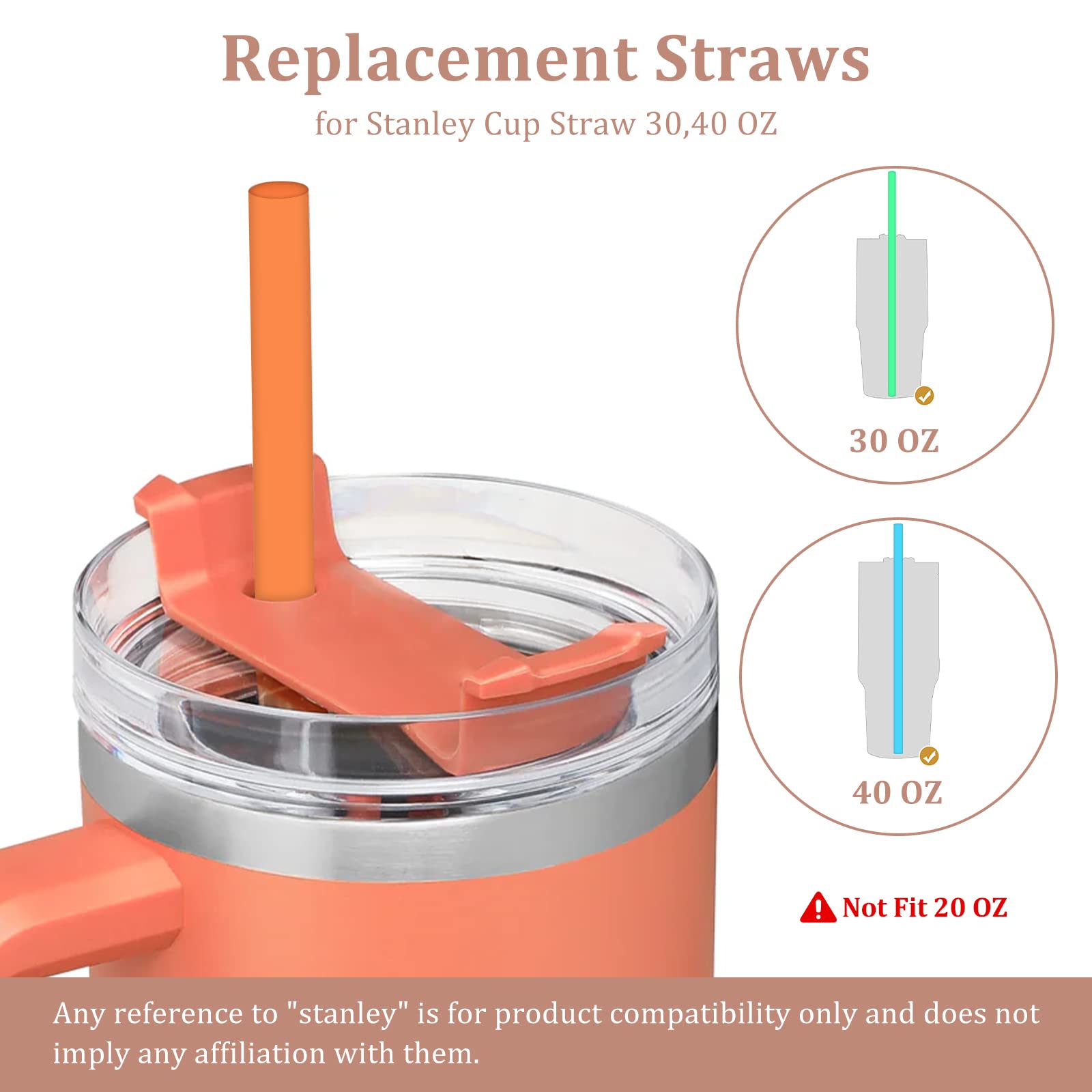 Silicone Replacement Straws for Stanley 40 oz 30 oz Cup Tumbler -6 PCS Straws Replacement for Stanley Adventure Travel Tumbler, Straw with Cup Cleaner for Stanley 40 oz 30 oz Cup