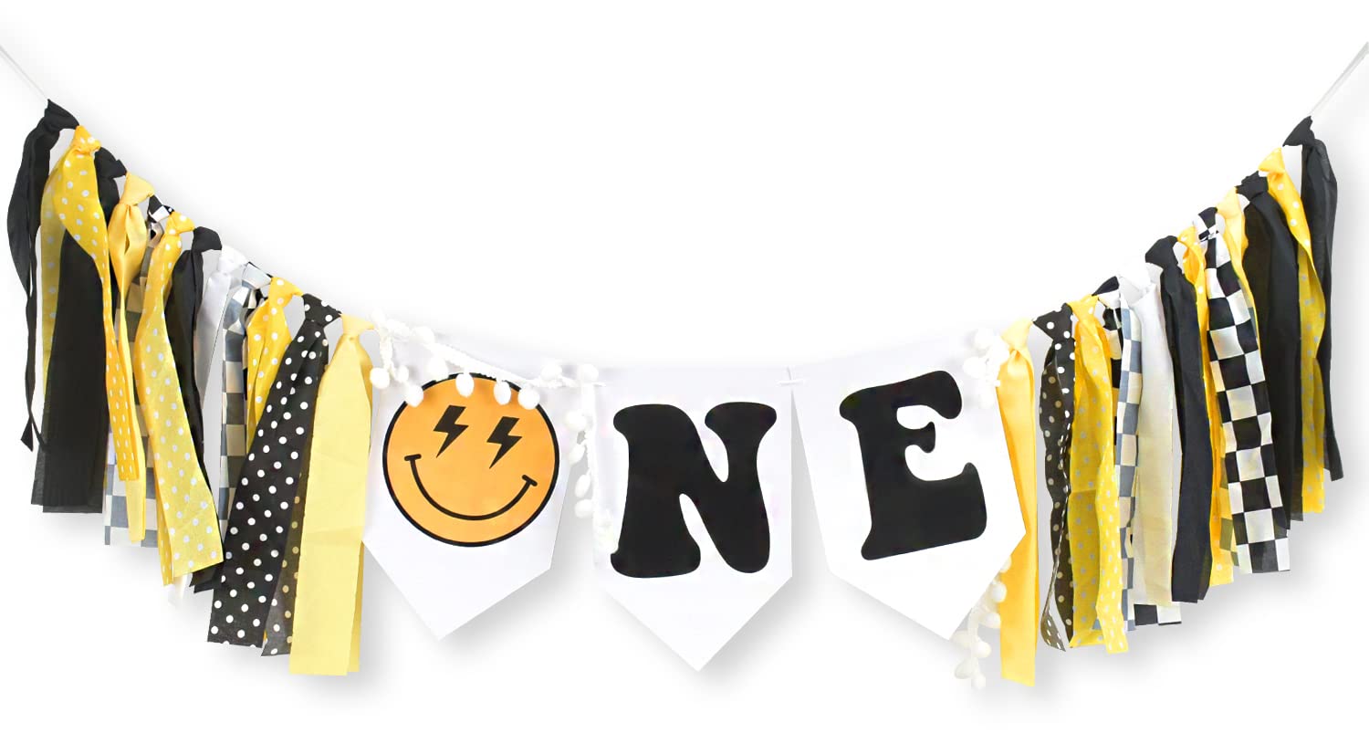 One Happy Dude High Chair Banner Boy First Highchair Banner for 1st Birthday Decorations, One Happy Dude Birthday Party Decorations Hippie Groovy High Chair Garland