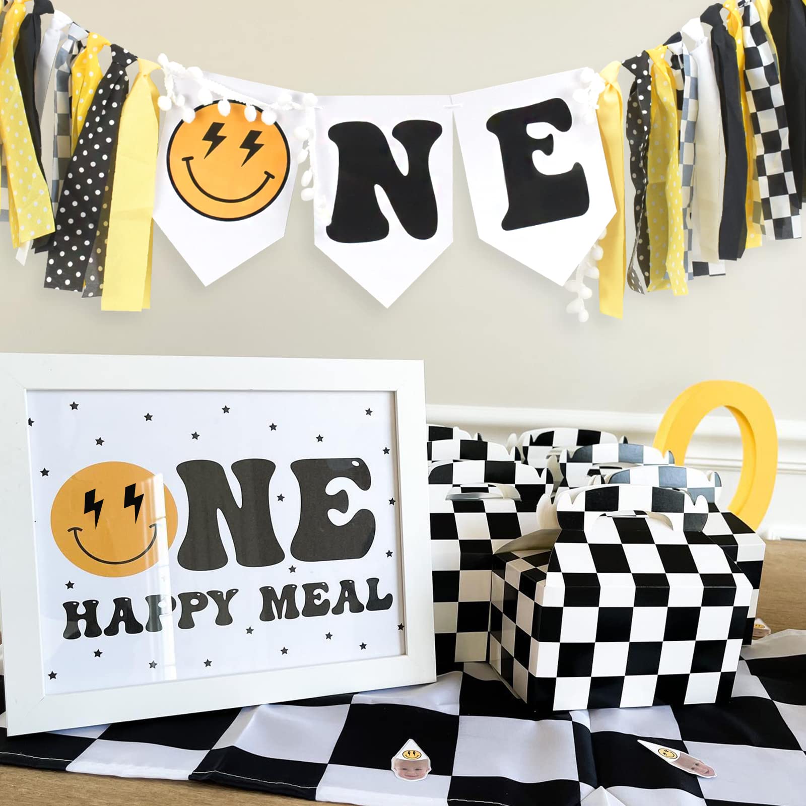 One Happy Dude High Chair Banner Boy First Highchair Banner for 1st Birthday Decorations, One Happy Dude Birthday Party Decorations Hippie Groovy High Chair Garland