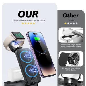 Conido Wireless Charging Station, 18W Fast 3 in 1 Wireless Charging Station for Multiple Devices Apple, Wireless Charger Stand for iPhone Apple Watch Airpods, iPhone Charging Station Dock Black