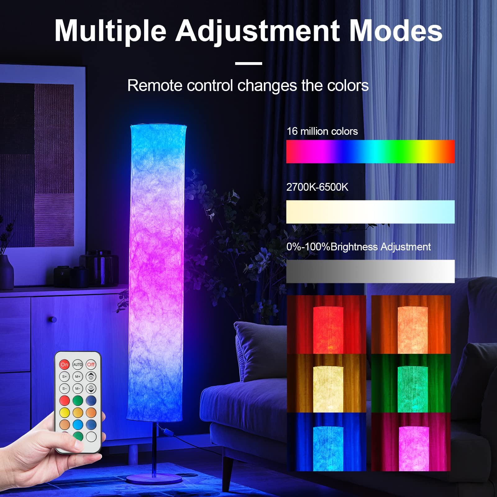 Soft Light Floor Lamp,60" Simple Design Morden Slim RGB 16 Color Changing LED Tyvek Fabric Shade Dimmable Remote Control Standing Lamp for Living Room Bedroom Game Room (60inch-RGB Remote)