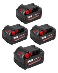 bslite 4packs replacement for milwaukee m18 battery 6.0ah 48-11-1862 compaitble with milwaukee 18v battery tools and charger（black）