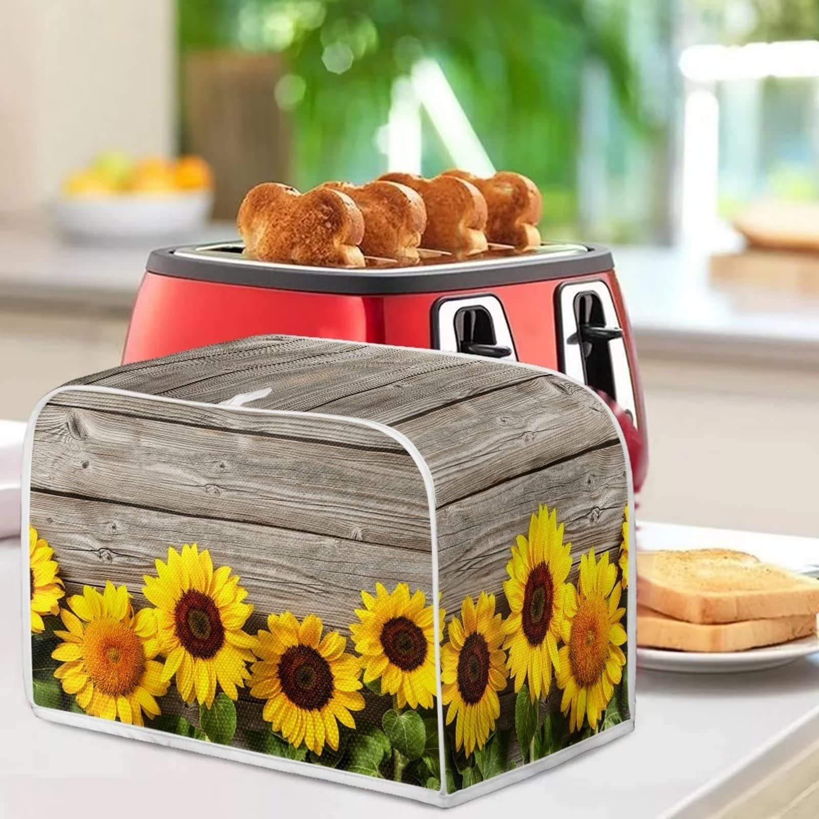 Baxinh Sunflower Toaster Cover 4 Slice Wide Slot, Washable Kitchen Appliance Small Oven Bakeware Protector, Bread Maker Cover Dust and Fingerprint Protection, Yellow