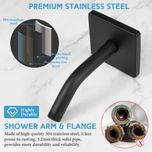 Lounsweer 3.5 Inch Shower Arm and Flange Wall Mount Replacement Shower Head Extension Extender Pipe Arm with 6 Inches Shower Head for Fixed Shower Head (Black)