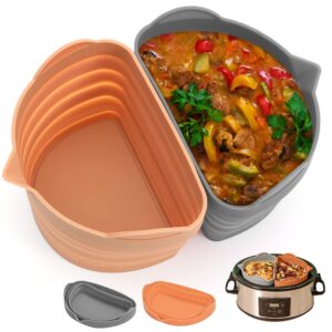 OFUN Slow Cooker Divider Liner fit 6-8 QT, Silicone Crock Pot Liners Reusable Pot Divider Insert Cooking Accessories - Dishwasher Safe, Leakproof, BPA Free (Grey+Beige)