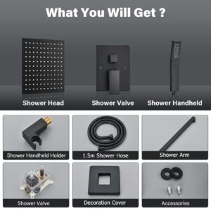 Votamuta Shower Faucet Set Matte Black Shower System,Shower Faucet with 10 Inch Rain Shower Head and Handheld,Shower Faucets Sets Complete Shower Combo Set Rough-in Valve and Trim Kit Included