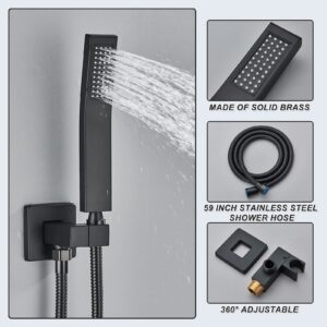 Votamuta Shower Faucet Set Matte Black Shower System,Shower Faucet with 10 Inch Rain Shower Head and Handheld,Shower Faucets Sets Complete Shower Combo Set Rough-in Valve and Trim Kit Included