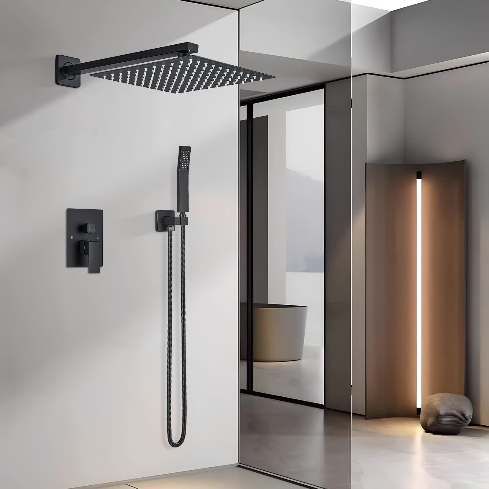 Votamuta Shower Faucet Set Matte Black Shower System,Shower Faucet with 10 Inch Rain Shower Head and Handheld,Shower Faucets Sets Complete Shower Combo Set Rough-in Valve and Trim Kit Included