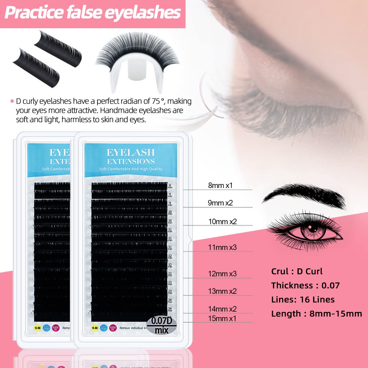 Lash Extension Kit Professional Eyelash Grafting Training Tools Mannequin Head USB Fan Lash Shampoo 0.07D Curl Mix 8-15mm Glue Practice Eyelash Strips Lash Mapping,Exercise Set for Beginner