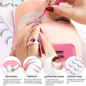 Lash Extension Kit Professional Eyelash Grafting Training Tools Mannequin Head USB Fan Lash Shampoo 0.07D Curl Mix 8-15mm Glue Practice Eyelash Strips Lash Mapping,Exercise Set for Beginner