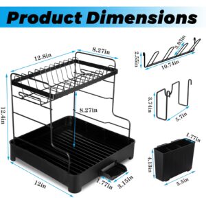 Biupky Dish Drying Rack, Dish Drainers Drying Rack Dish Racks for Kitchen Counter, 2-Tier Large Kitchen Dish Drying Rack with Cup Rack, Sticky Steel Board Rack, Cutlery Rack