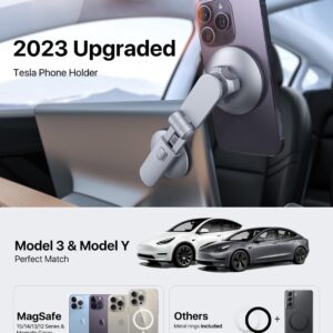 andobil Tesla Phone Mount for Model 3 Model Y [Powerful Magnet, No Residue Adhesive] Stable Tesla Magsafe Phone Holder, Tesla Model 3 Accessories, Tesla Model Y Accessories 2024, Fits for iPhone & All