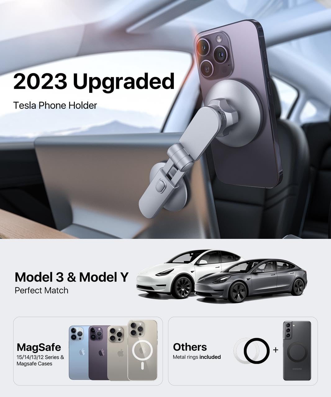 andobil Tesla Phone Mount for Model 3 Model Y [Powerful Magnet, No Residue Adhesive] Stable Tesla Magsafe Phone Holder, Tesla Model 3 Accessories, Tesla Model Y Accessories 2024, Fits for iPhone & All